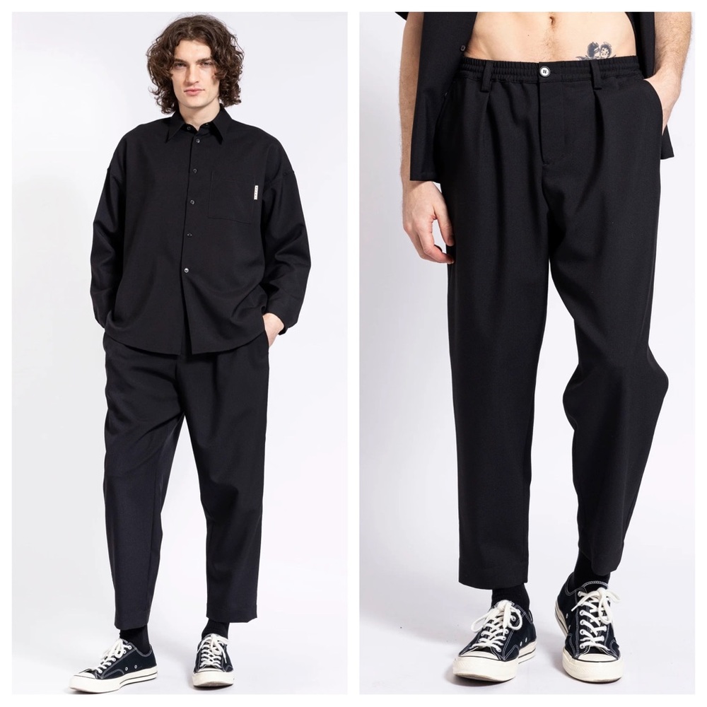 Marni Tropical Wool Elastic Waist Pants Blue Black Trousers